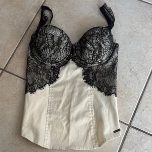 Guess Black and Cream Lace Bustier Top